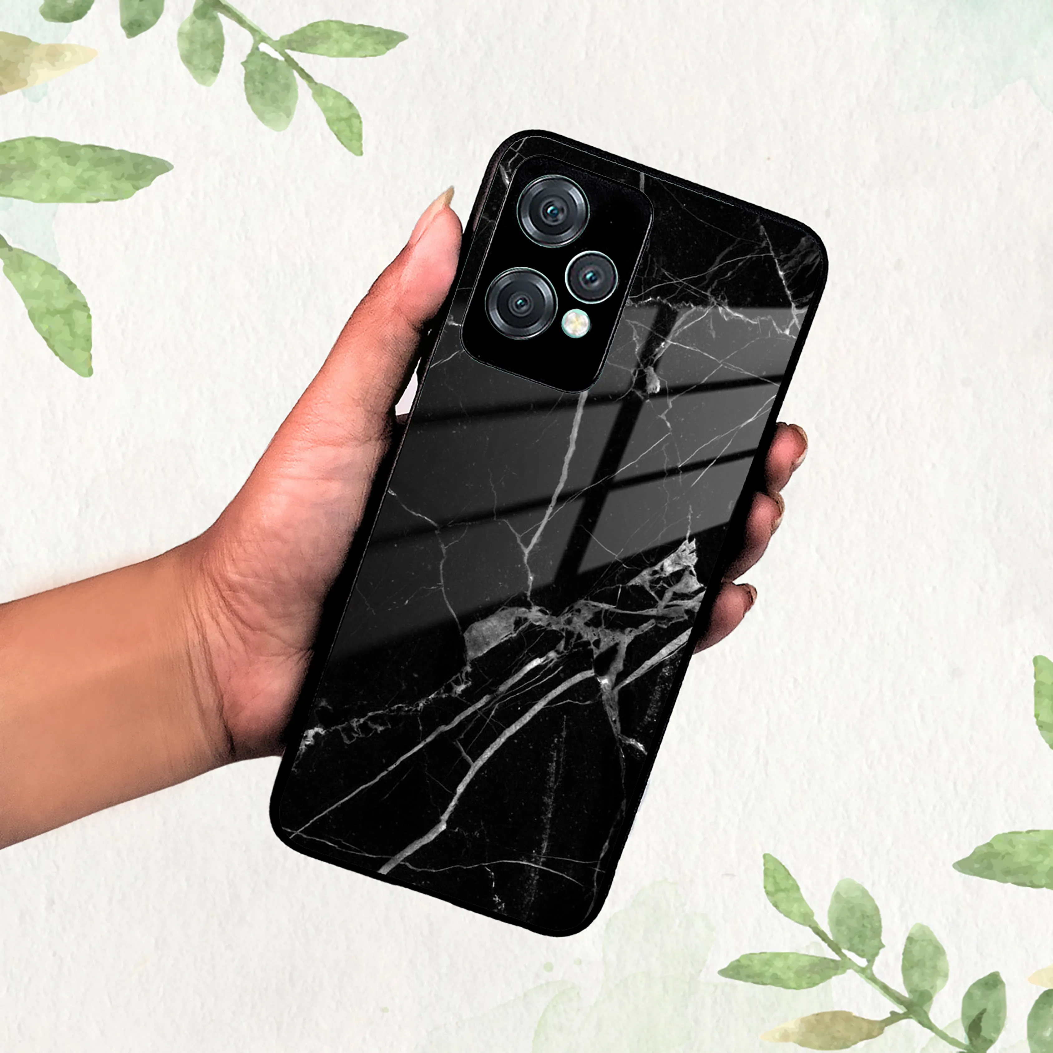 Black Marble Patter Glass Case Cover For OnePlus