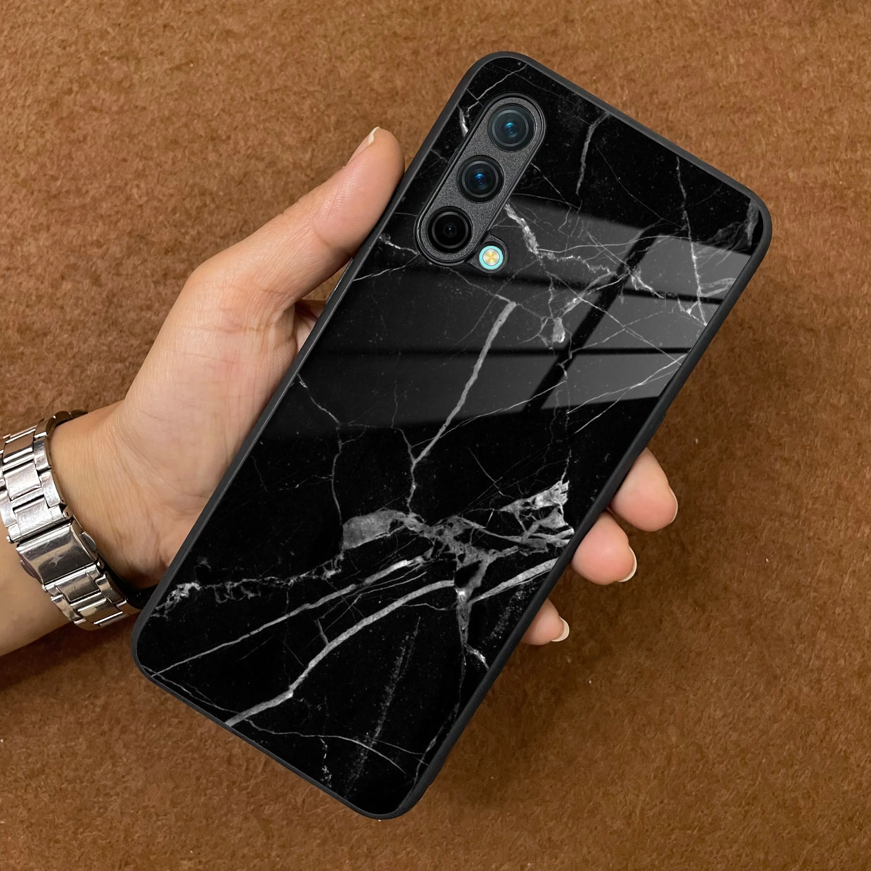 Black Marble Patter Glass Case Cover For OnePlus