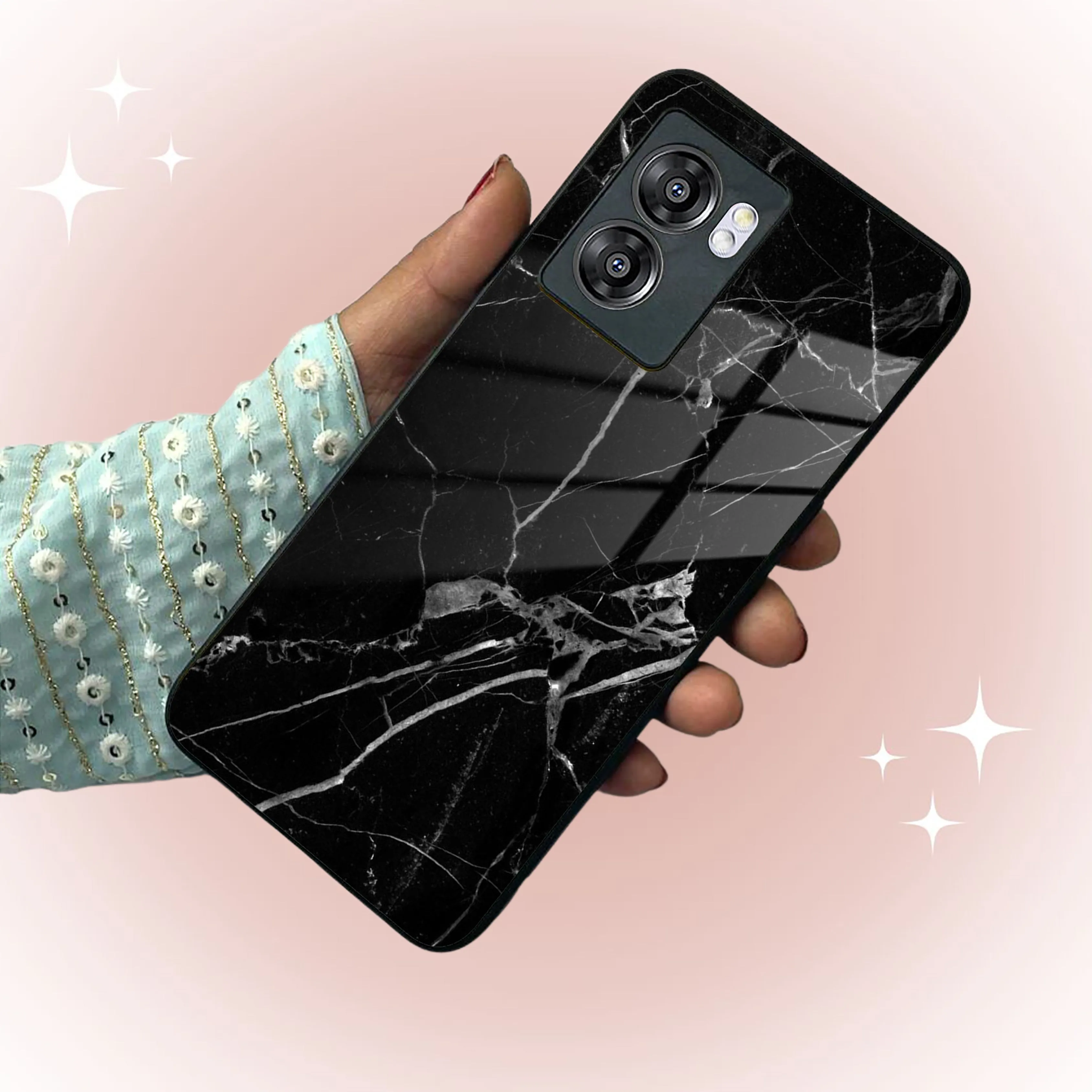 Black Marble Patter Glass Case Cover For Realme/Narzo