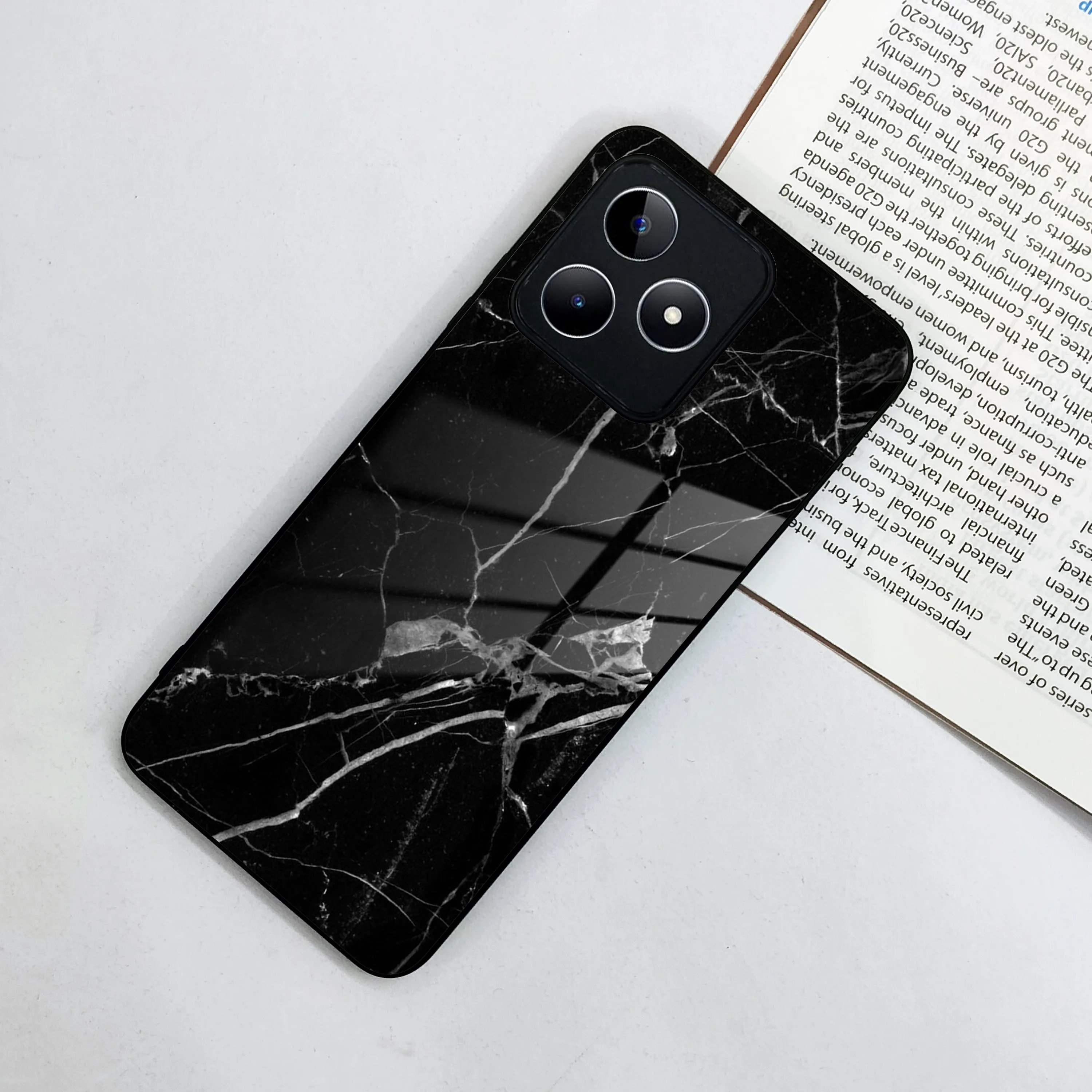 Black Marble Patter Glass Case Cover For Realme/Narzo