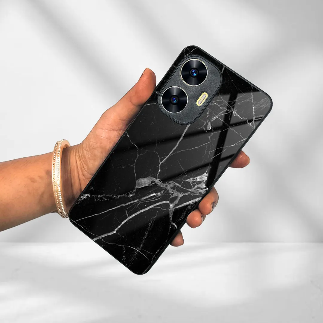 Black Marble Patter Glass Case Cover For Realme/Narzo