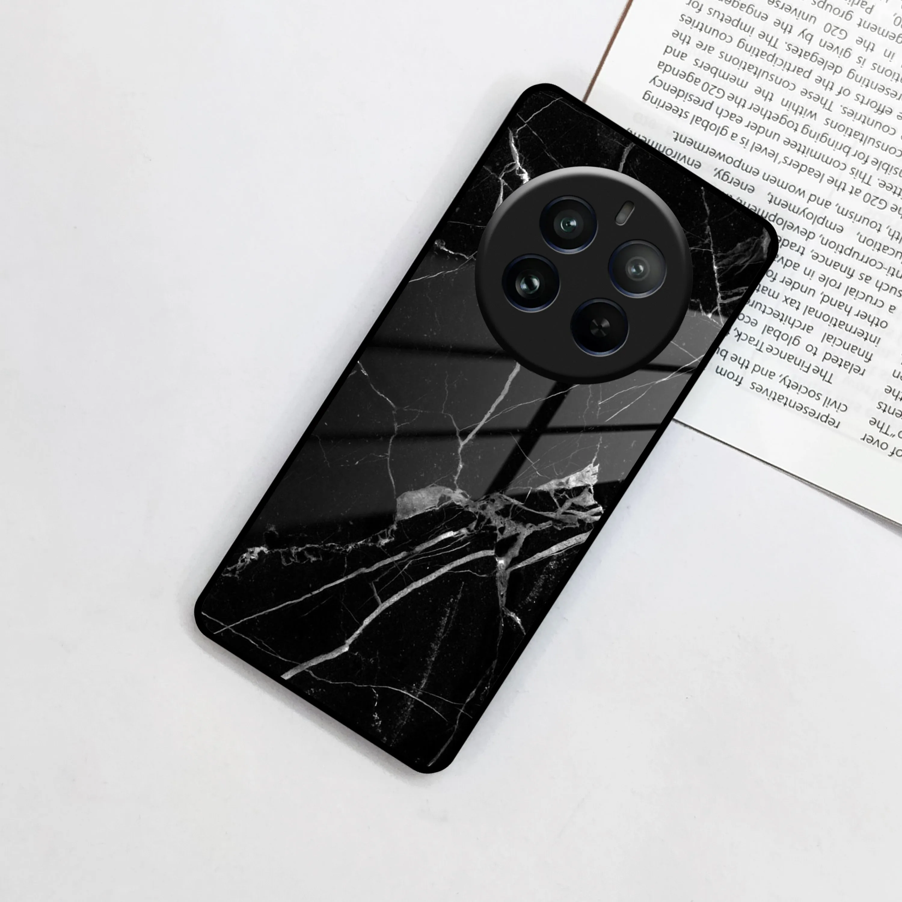 Black Marble Patter Glass Case Cover For Realme/Narzo