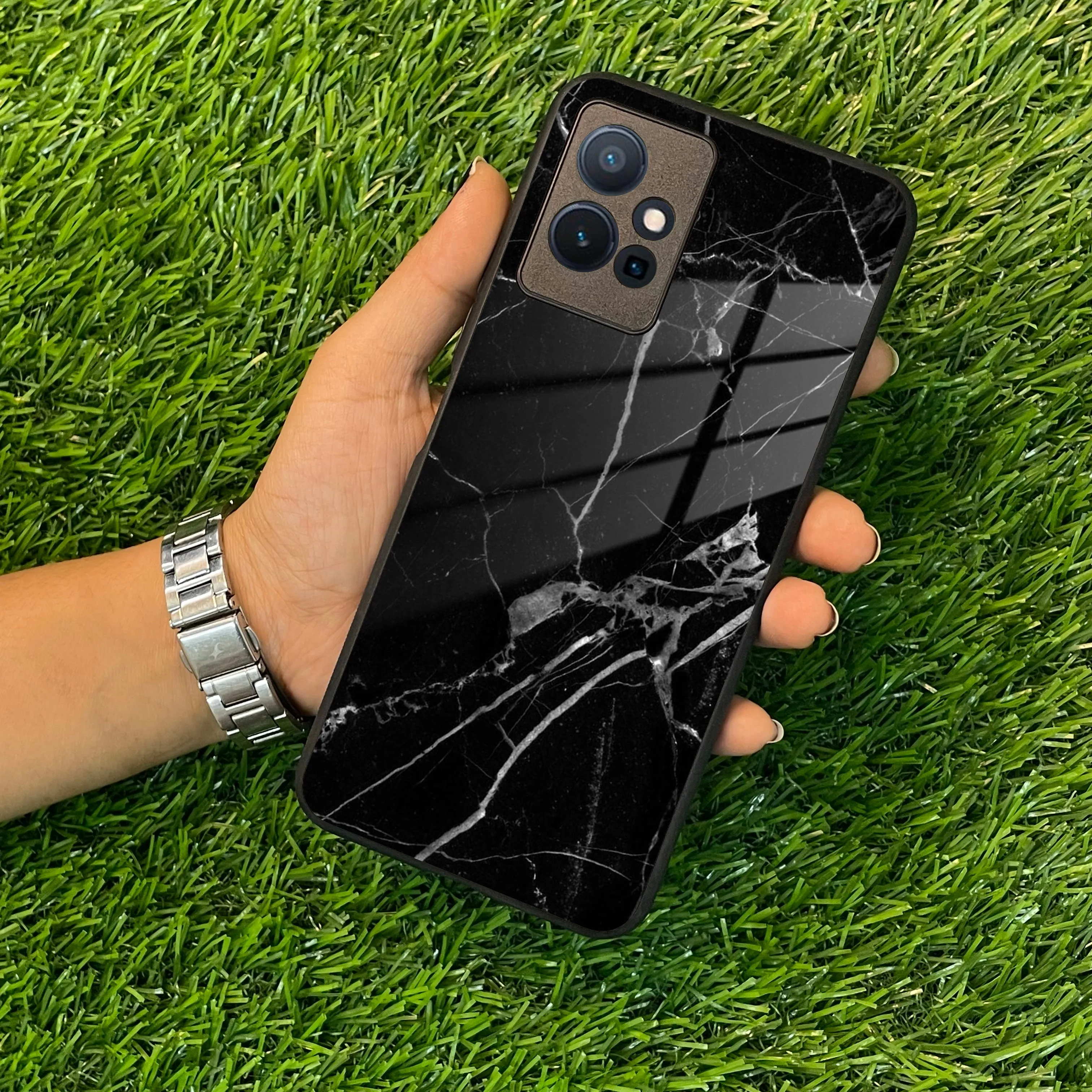 Black Marble Patter Glass Case Cover  For Vivo
