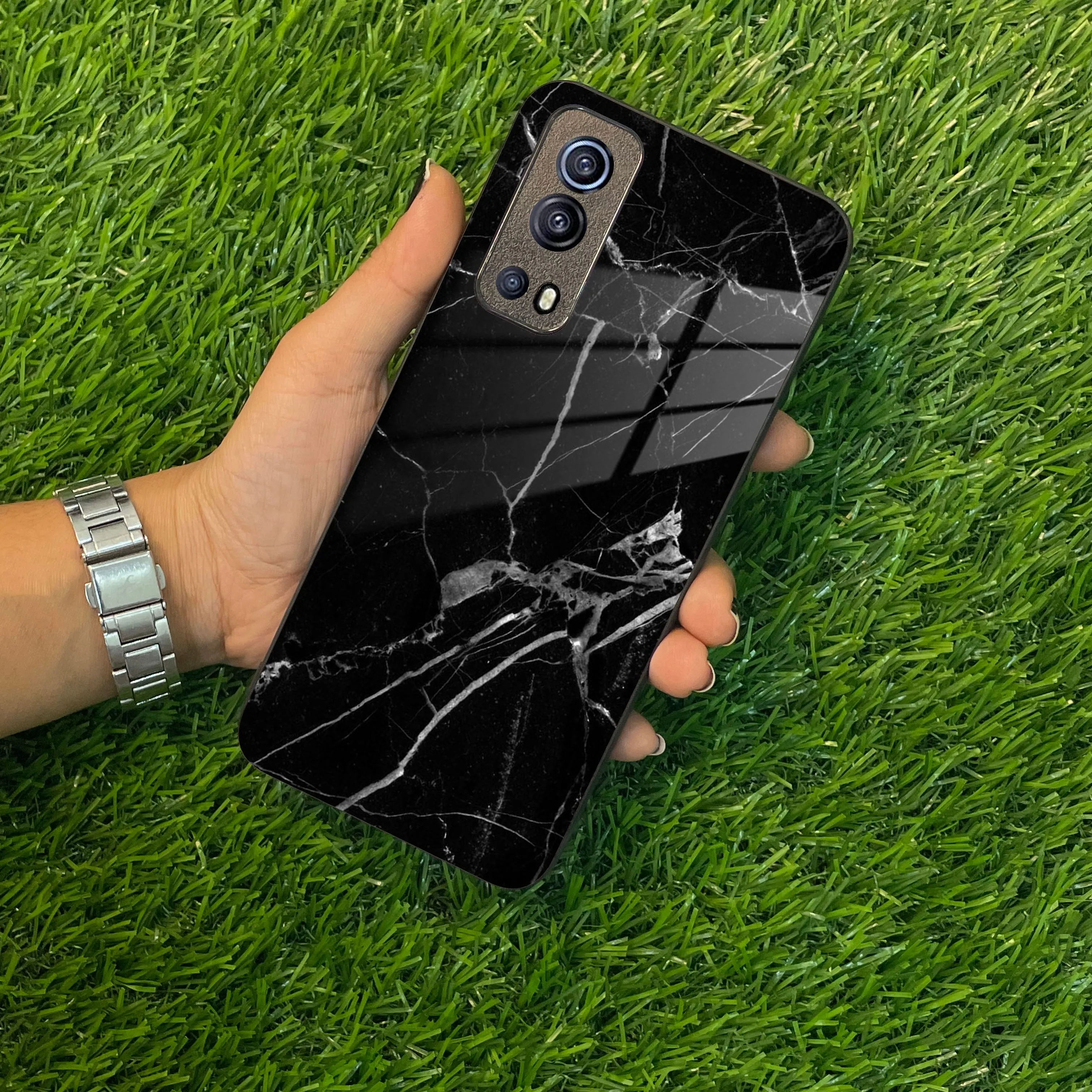 Black Marble Patter Glass Case Cover  For Vivo