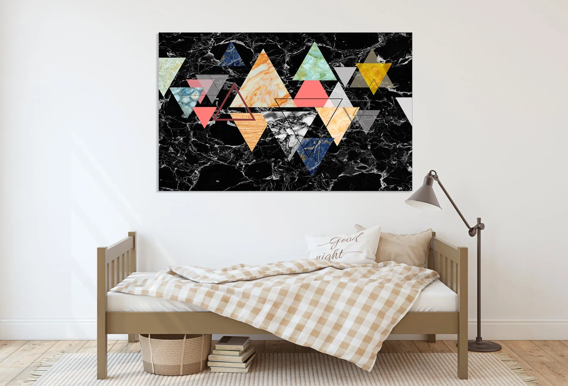 Black marble wall art, abstract geometric canvas paintings, huge multi panel canvas wall art dark