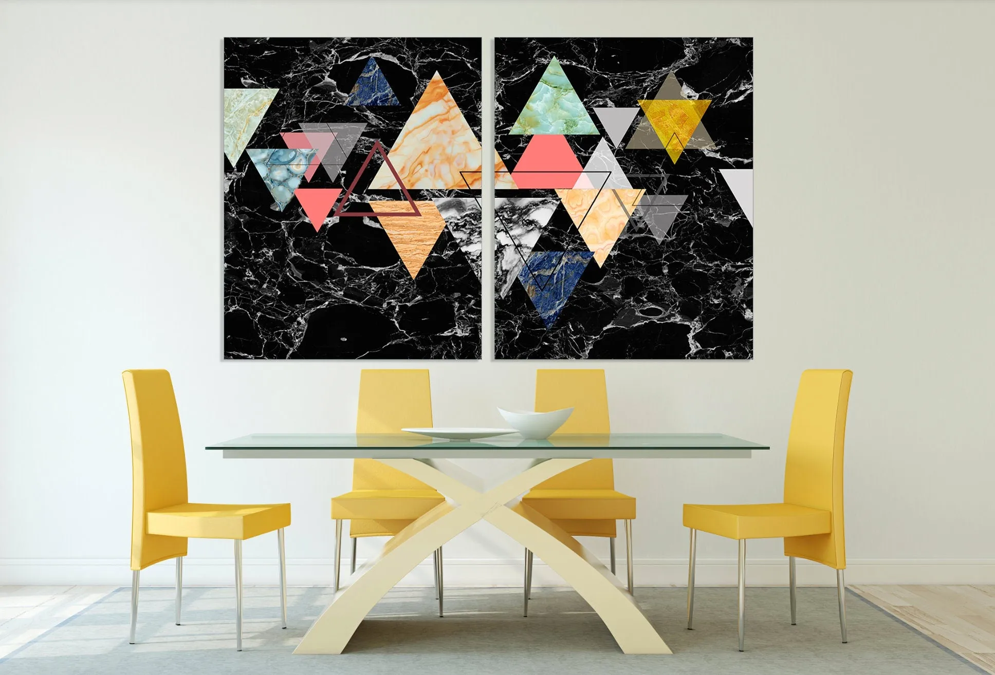 Black marble wall art, abstract geometric canvas paintings, huge multi panel canvas wall art dark