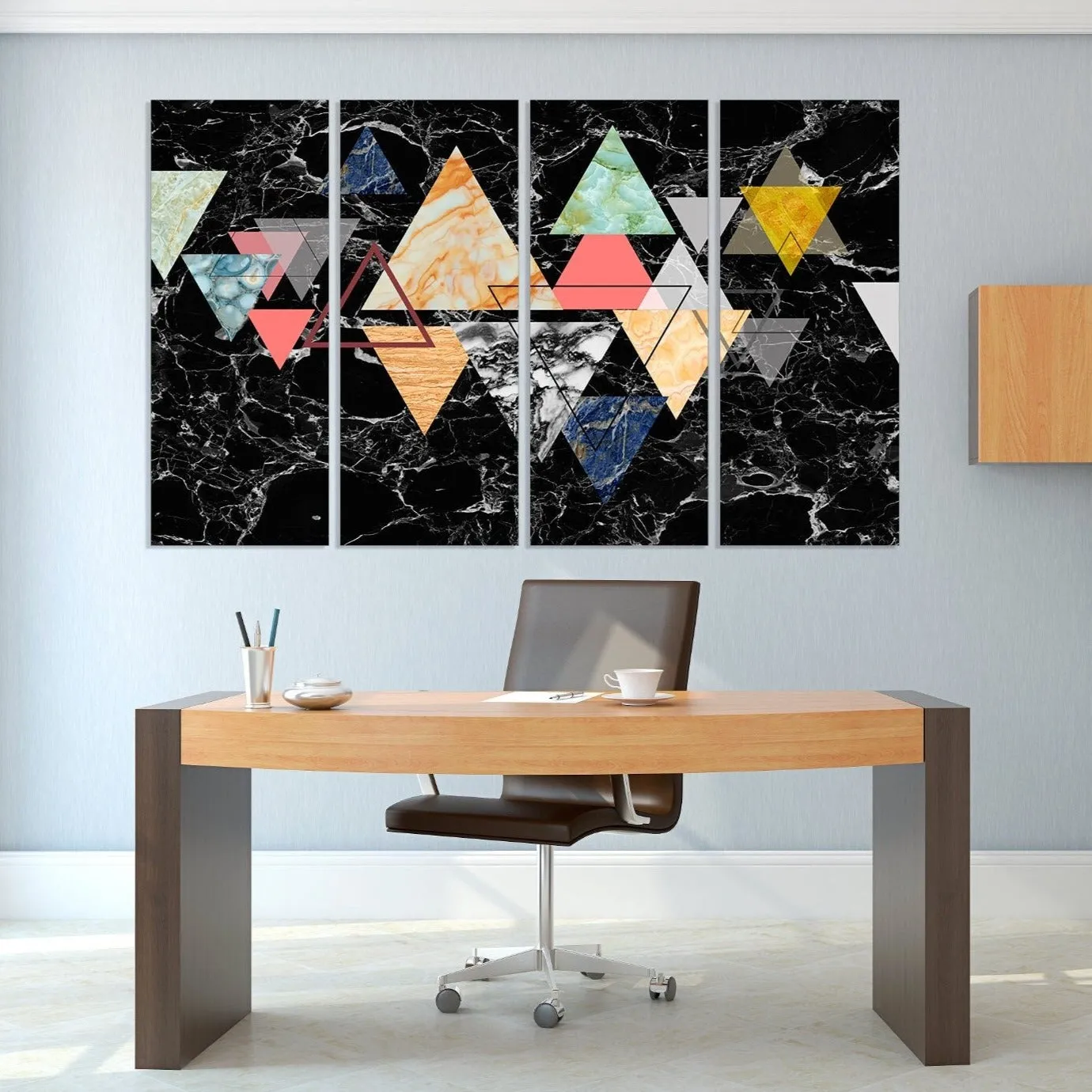 Black marble wall art, abstract geometric canvas paintings, huge multi panel canvas wall art dark