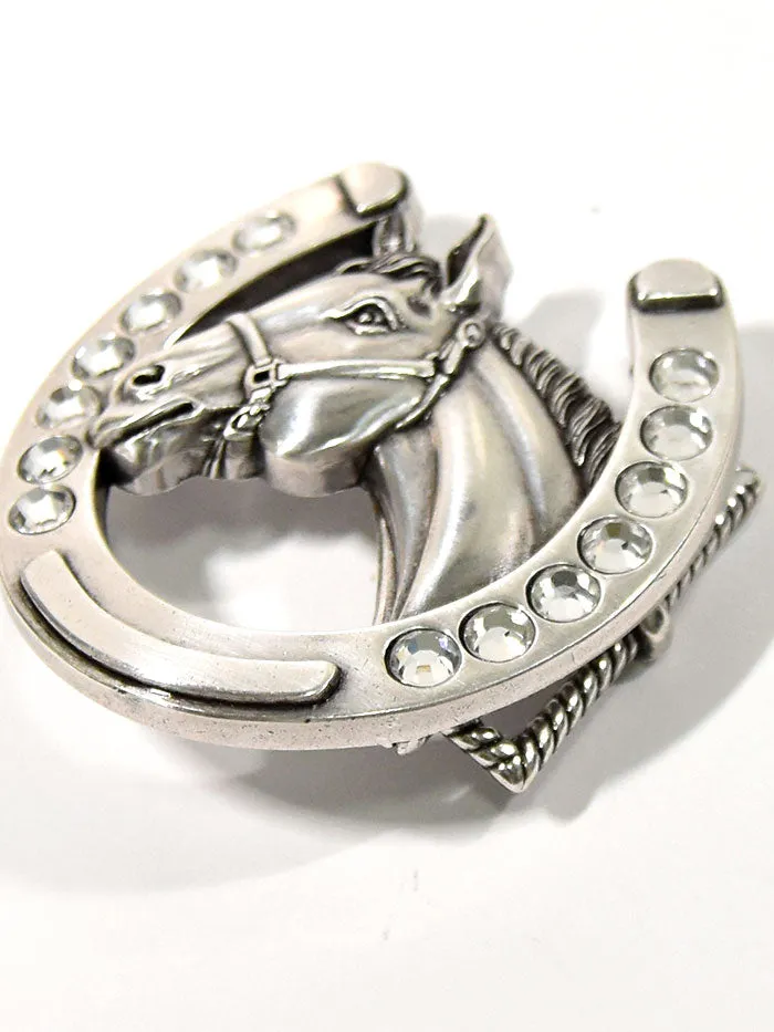 Blazin Roxx 37028 Horse Head in Horseshoe Silver Buckle