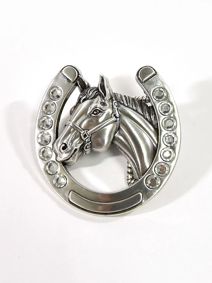 Blazin Roxx 37028 Horse Head in Horseshoe Silver Buckle