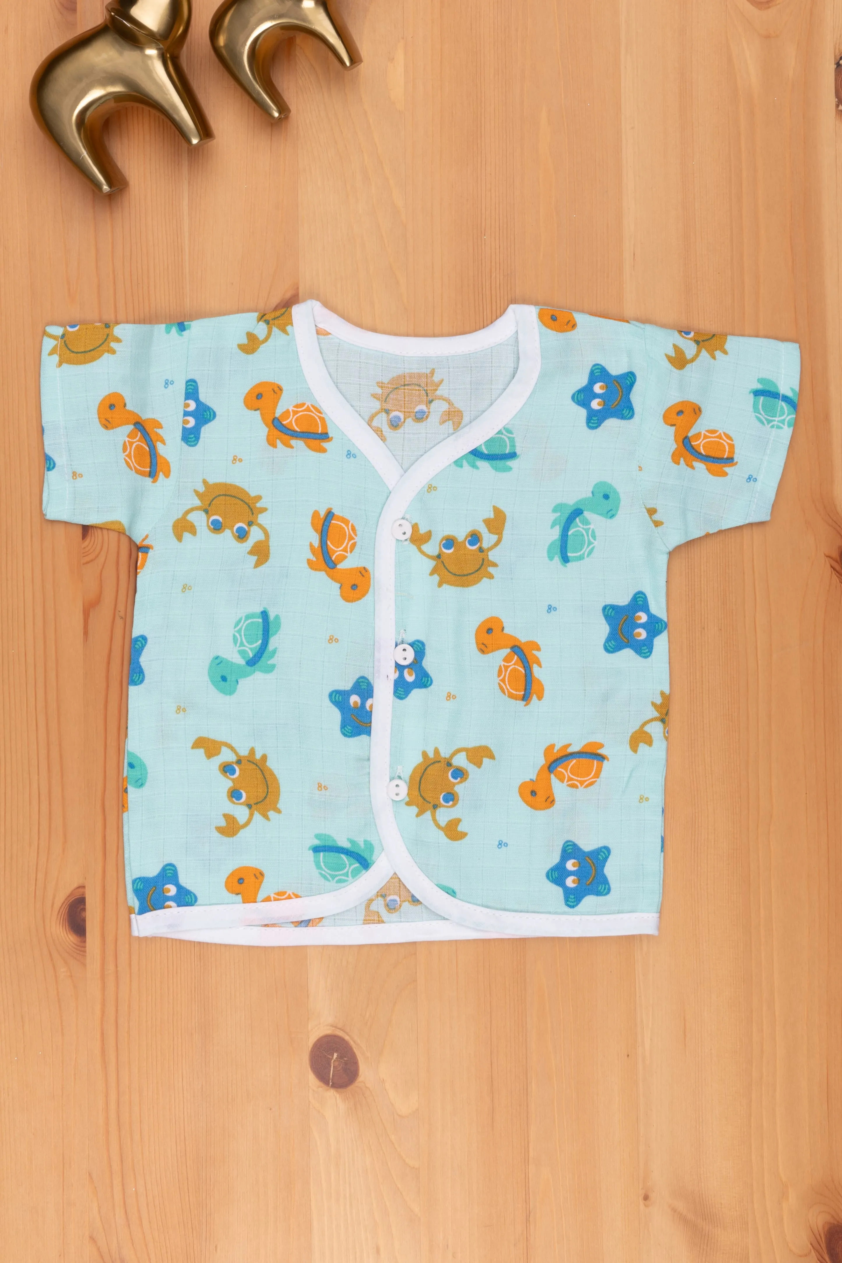 Blue Cotton Jhabla: Sea Animal Theme for New Infants