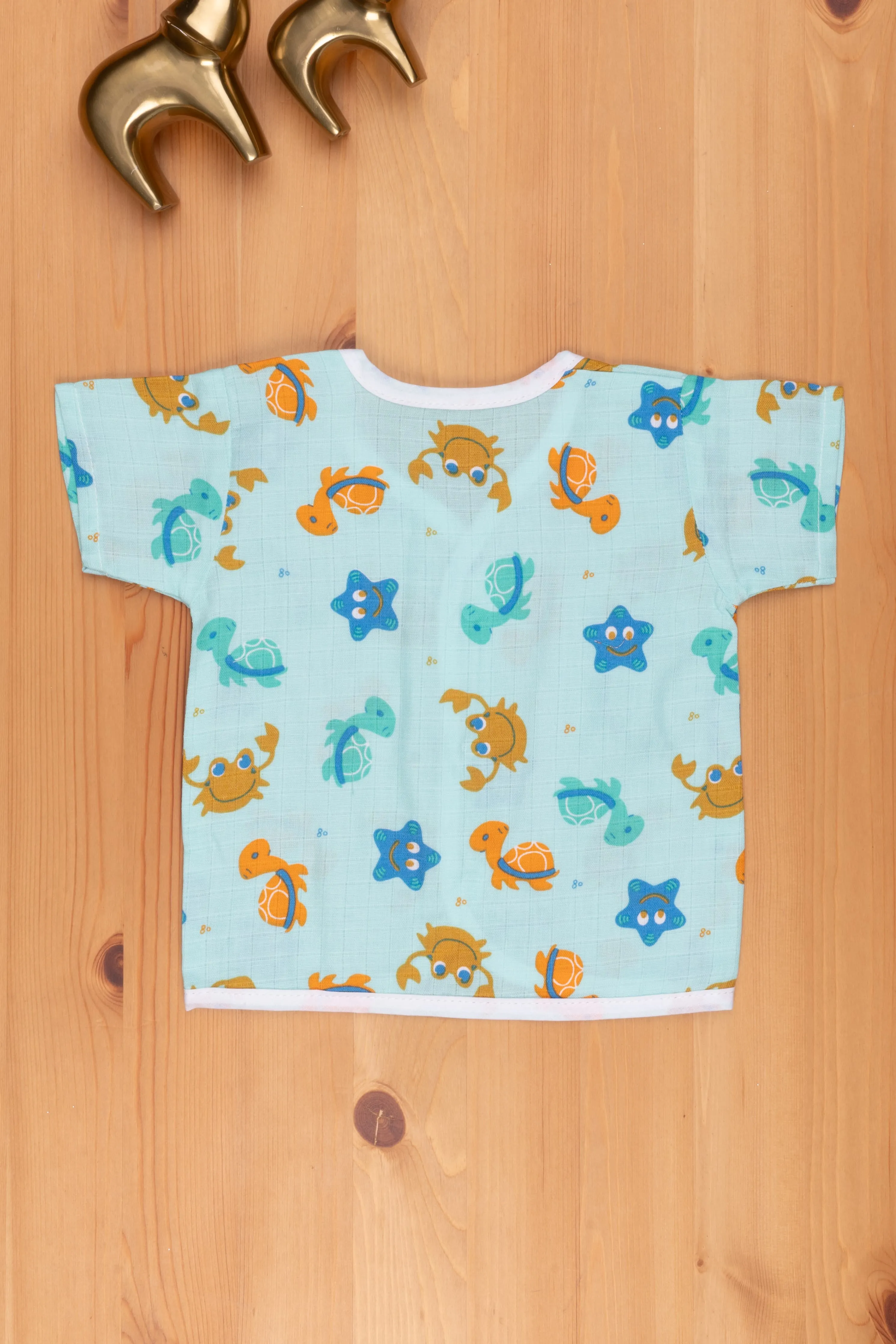 Blue Cotton Jhabla: Sea Animal Theme for New Infants