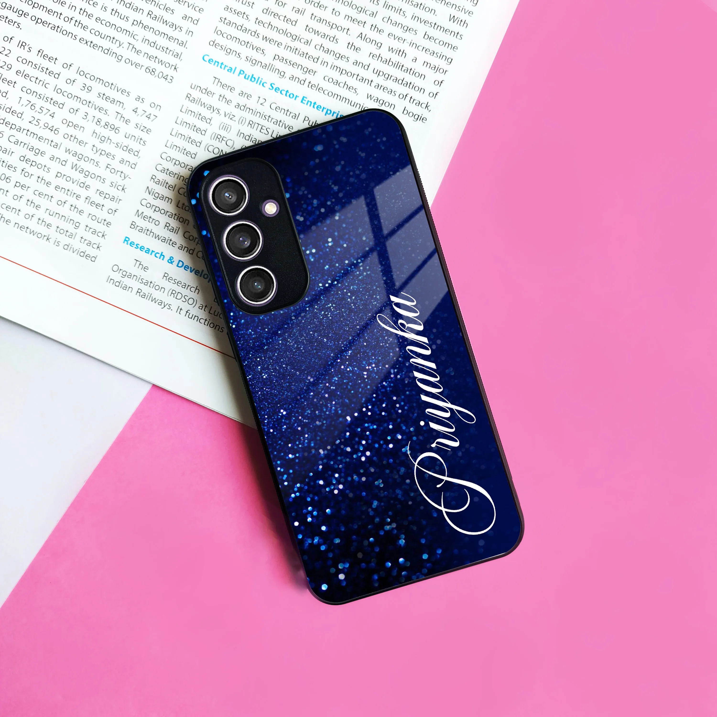 Blue Glitter Customize Glass Case Cover For Samsung