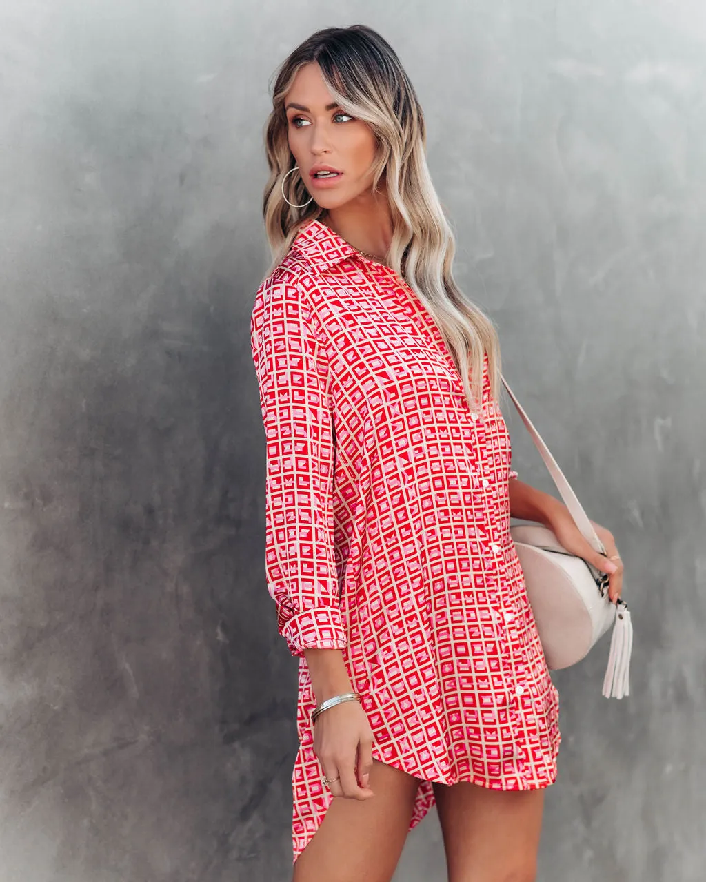 Brenleigh Printed Satin Button Down Tunic