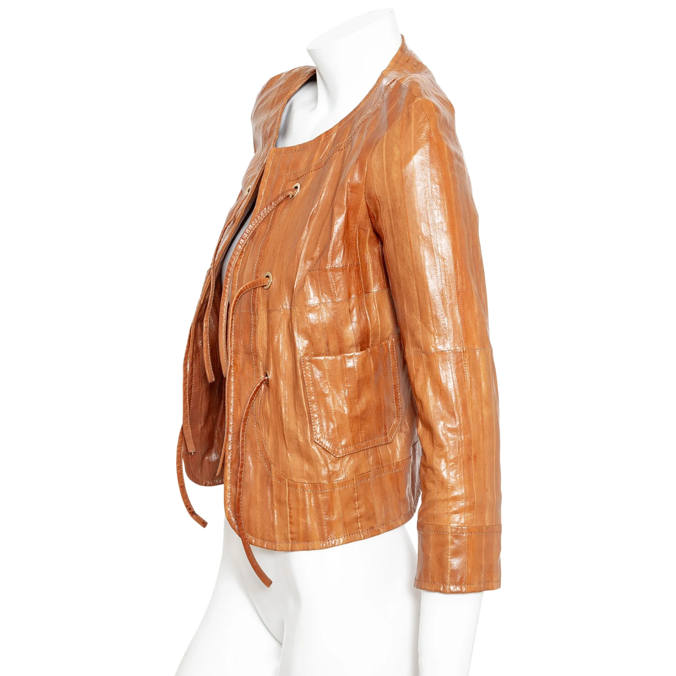 Brown Eel Leather Grommet Jacket