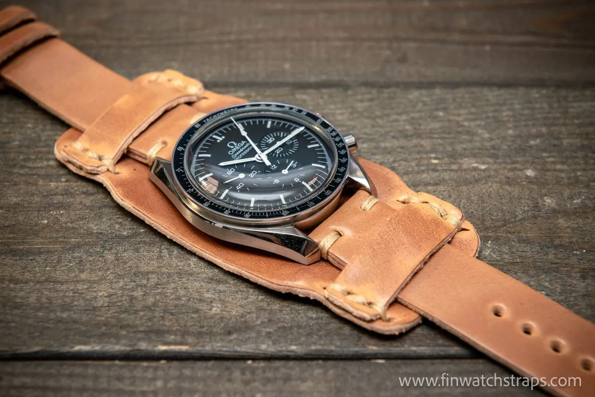 Bund-style Shell Cordovan watch strap, Aviator model. Handmade in Finland, 10-26 mm.