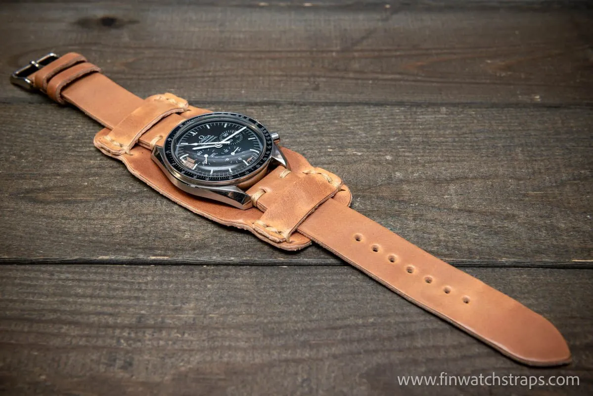 Bund-style Shell Cordovan watch strap, Aviator model. Handmade in Finland, 10-26 mm.