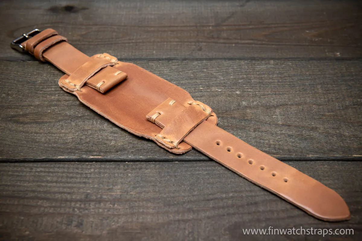 Bund-style Shell Cordovan watch strap, Aviator model. Handmade in Finland, 10-26 mm.