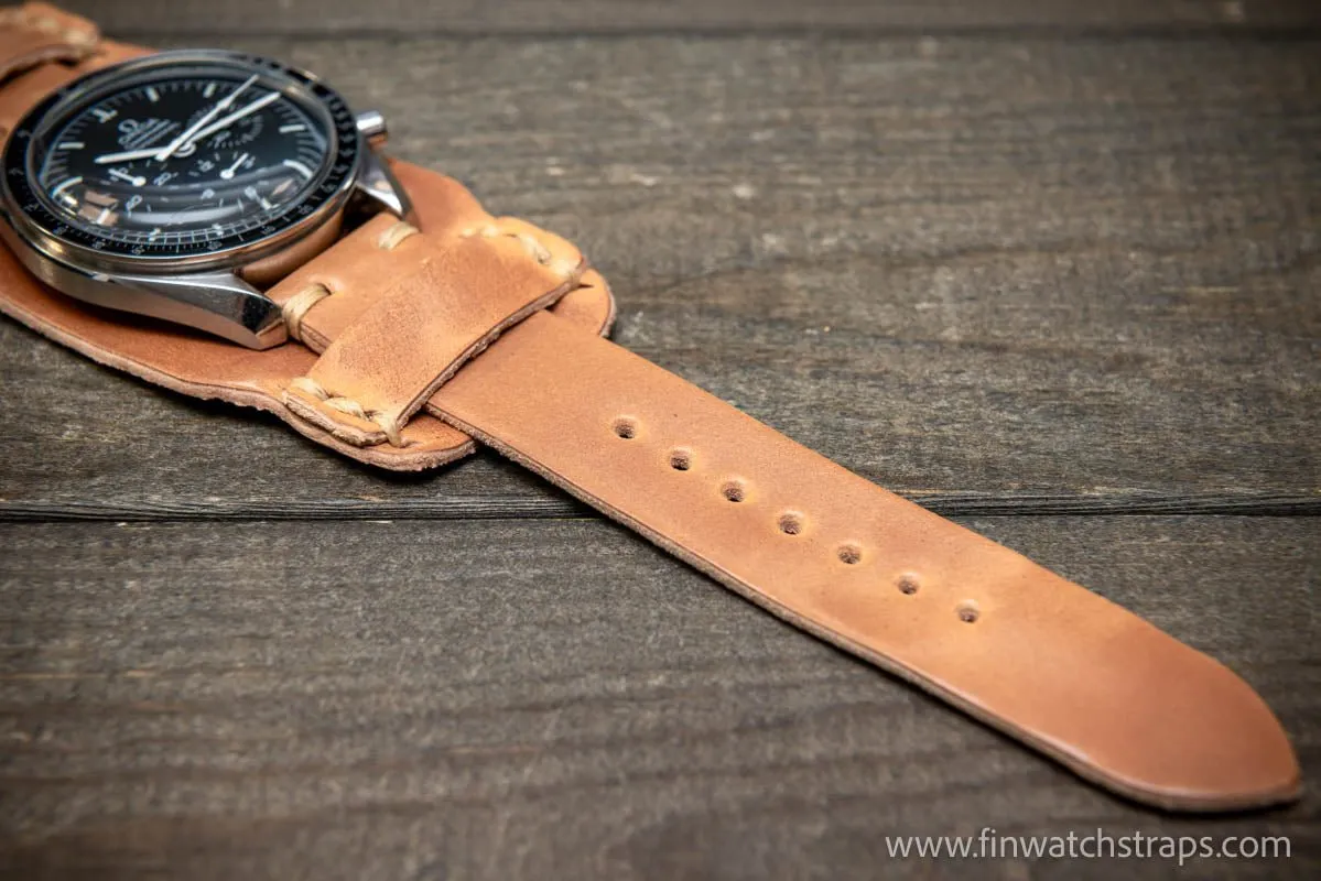 Bund-style Shell Cordovan watch strap, Aviator model. Handmade in Finland, 10-26 mm.