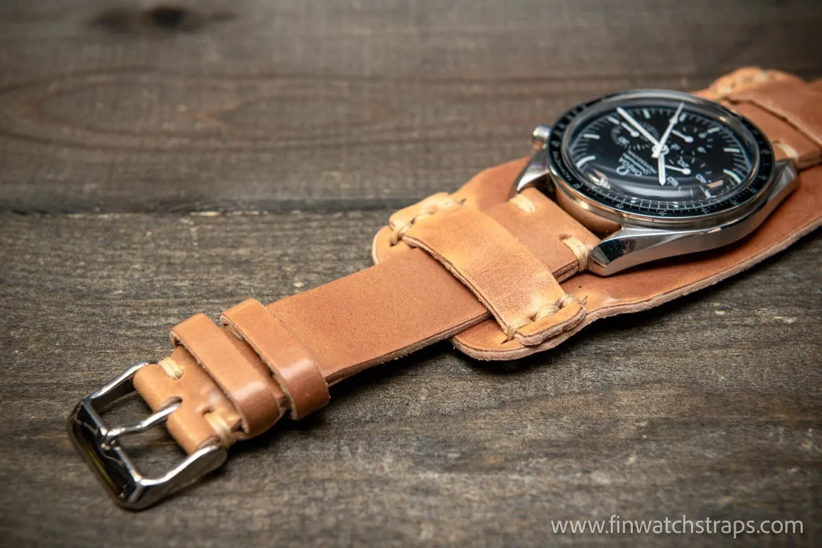 Bund-style Shell Cordovan watch strap, Aviator model. Handmade in Finland, 10-26 mm.