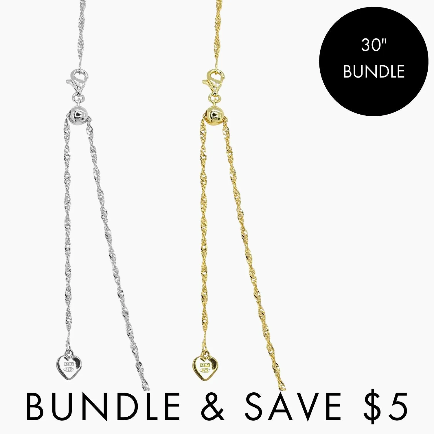 BUNDLE (2): 30" Milano Twist Adjustable Chains in Silver   Gold