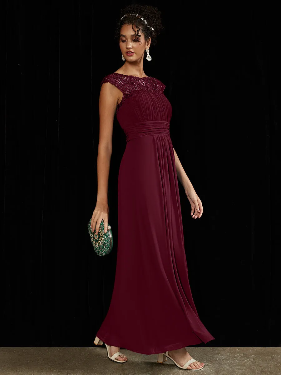 Burgundy Chiffon Lace Open Back Elegant Long Formal Occasion Party Gown