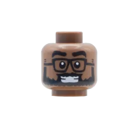 Bushy Beard Square Glasses Big Grin / Whistling  (Medium Brown) - LEGO Minifigure Head