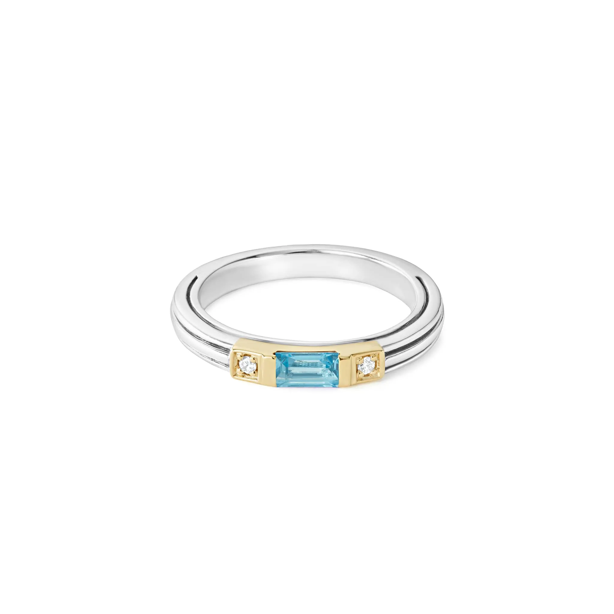 Caviar Color Swiss Blue Topaz and Diamond Stacking Ring