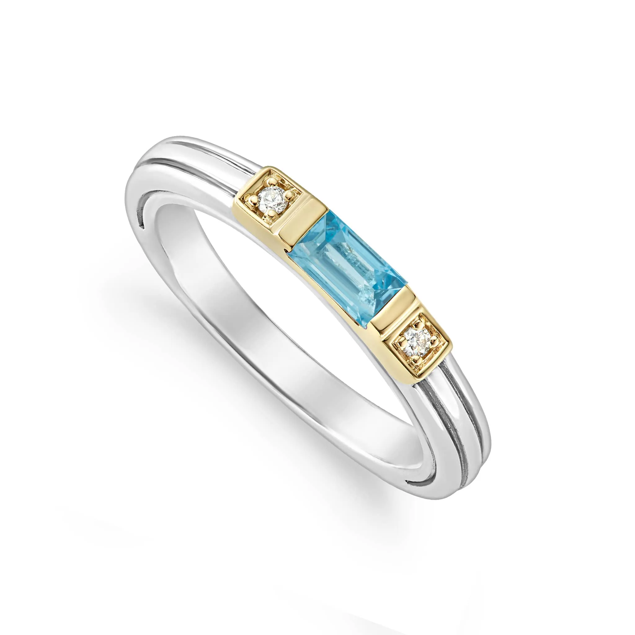 Caviar Color Swiss Blue Topaz and Diamond Stacking Ring