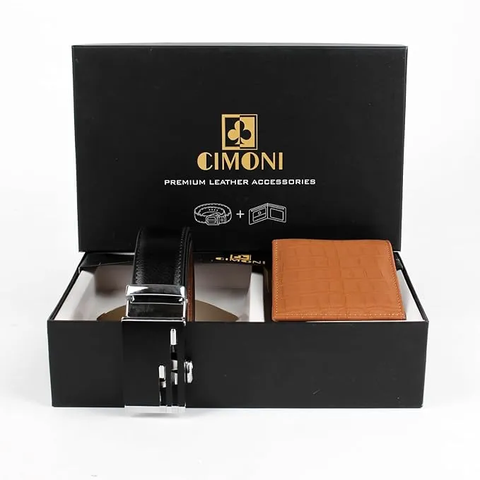 CIMONI® Premium Vegan Leather Belt & Wallet Combo for Men