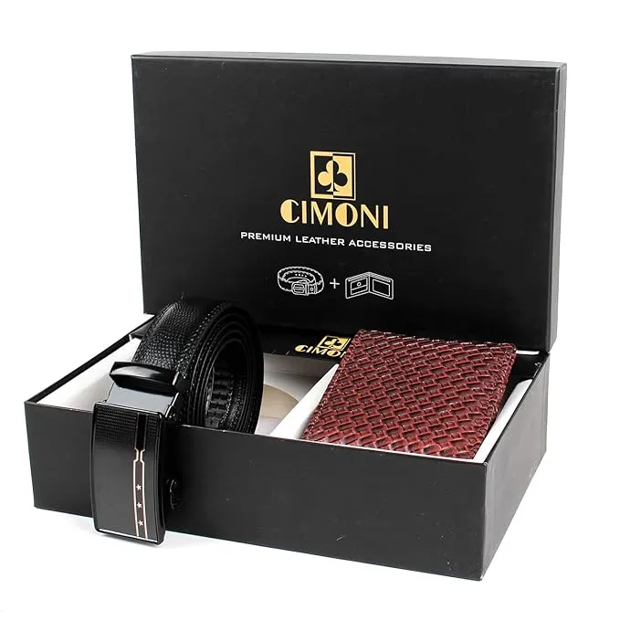 CIMONI® Premium Vegan Leather Belt & Wallet Combo for Men