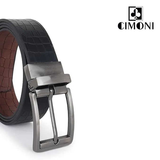 CIMONI® Reversible Vegan Leather Belt for Men with Easier Adjustable 2 in 1 Micro Adjustable Belt (Pack of 1)