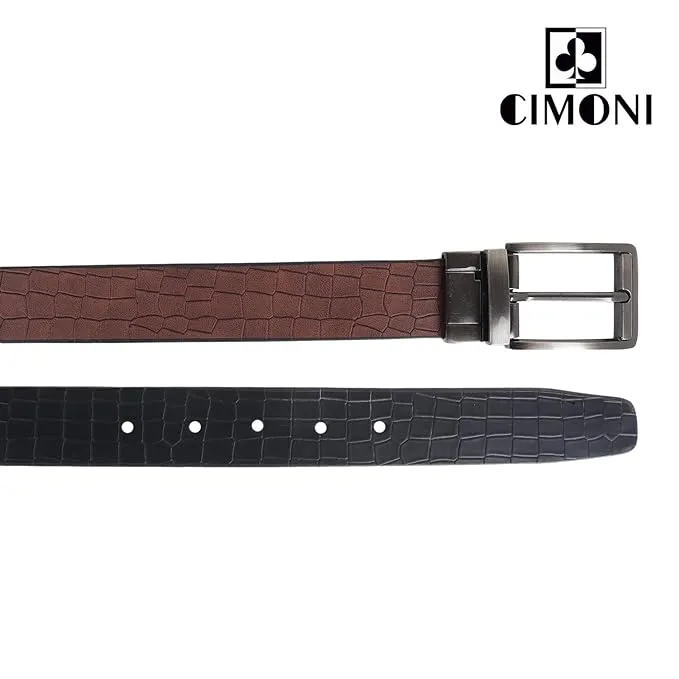 CIMONI® Reversible Vegan Leather Belt for Men with Easier Adjustable 2 in 1 Micro Adjustable Belt (Pack of 1)