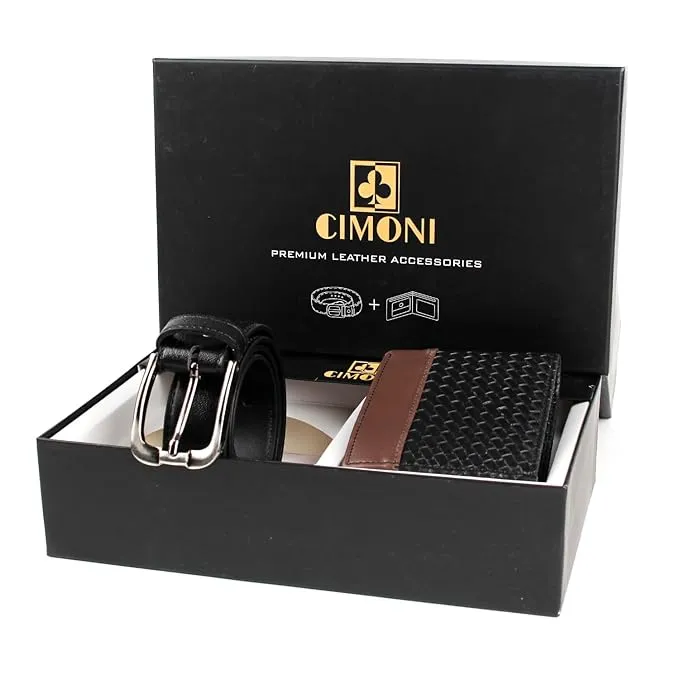 CIMONI Vegan Leather Belt & Wallet Combo for Men on Offer