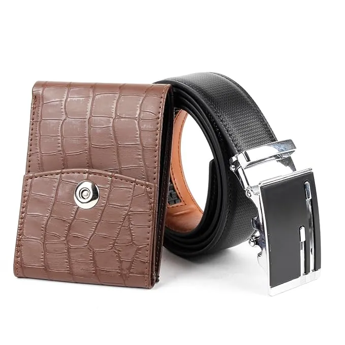 CIMONI Vegan Leather Belt & Wallet Combo for Men on Offer