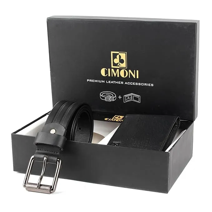 CIMONI Vegan Leather Belt & Wallet Combo for Men RFID Protection wallet