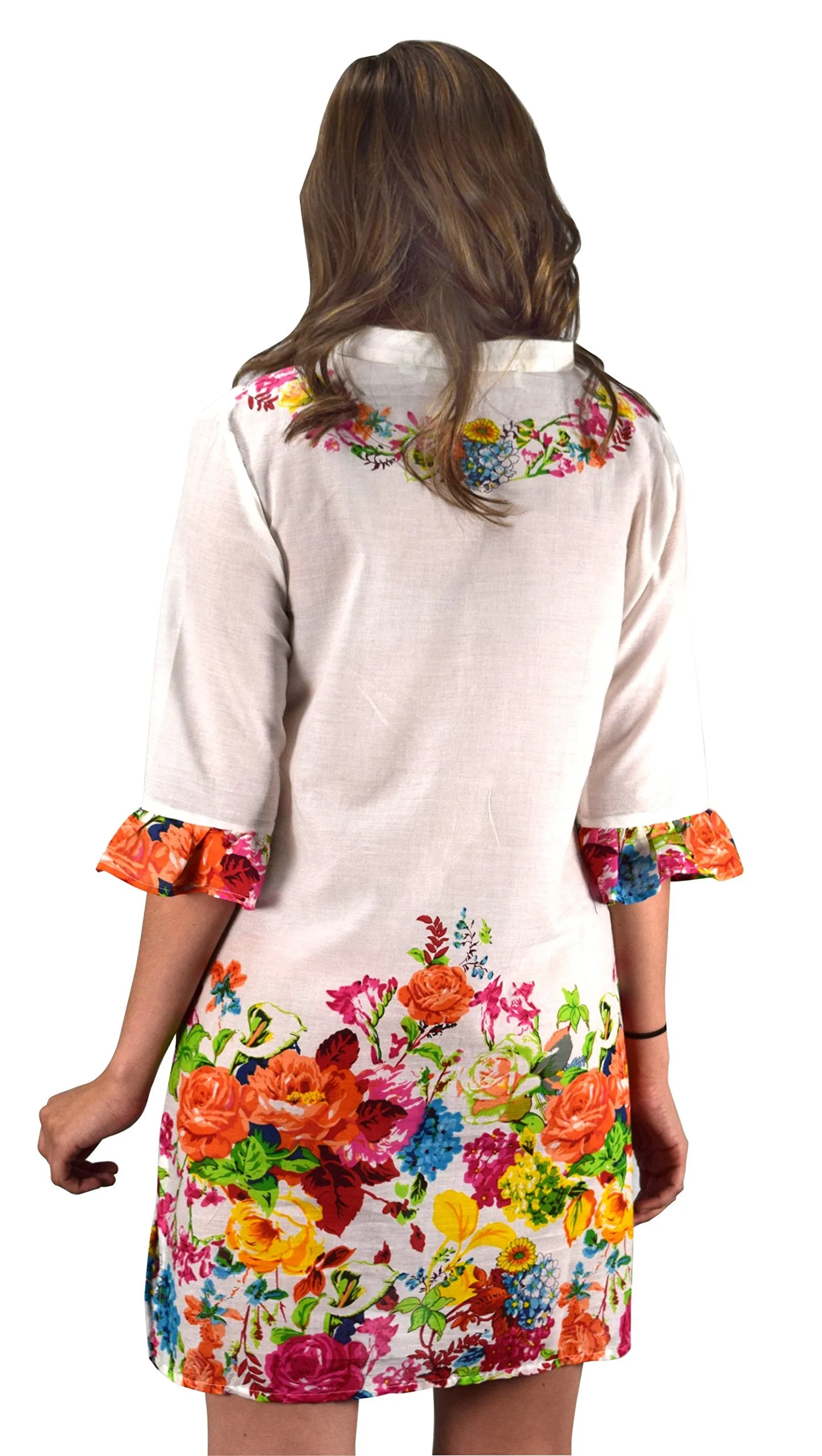 Cotton Floral Embroidered Vintage Petite Tunic Coverup Beachwear