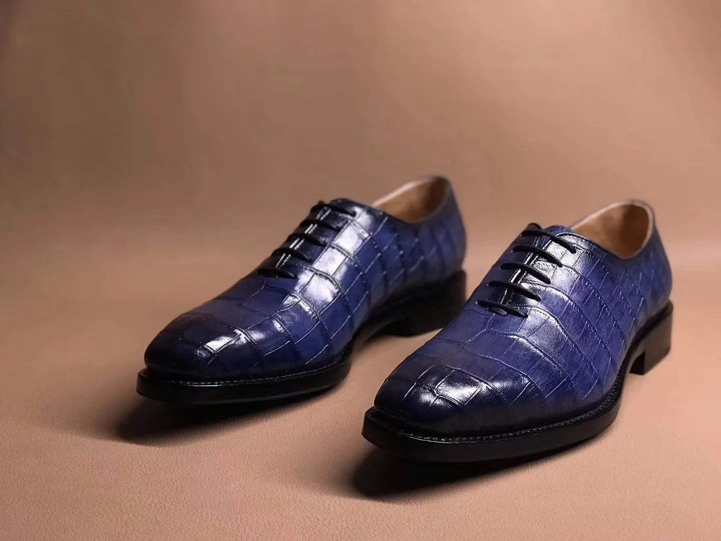 Crocodile Shoes Blue Crocodile Leather Lace Up Shoes