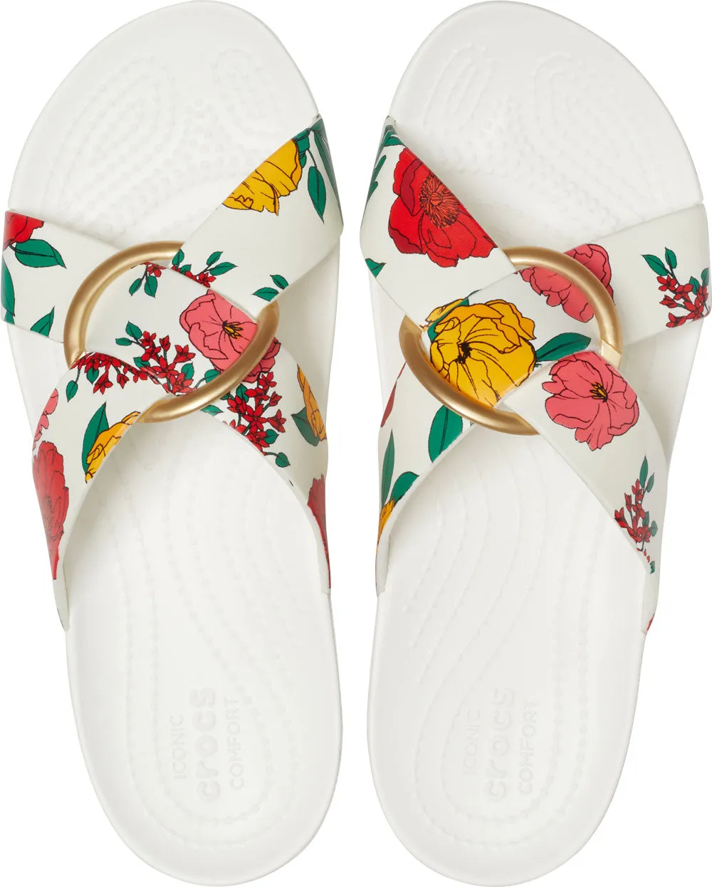 Crocs Serena Printed Cross Band Slide Floral White