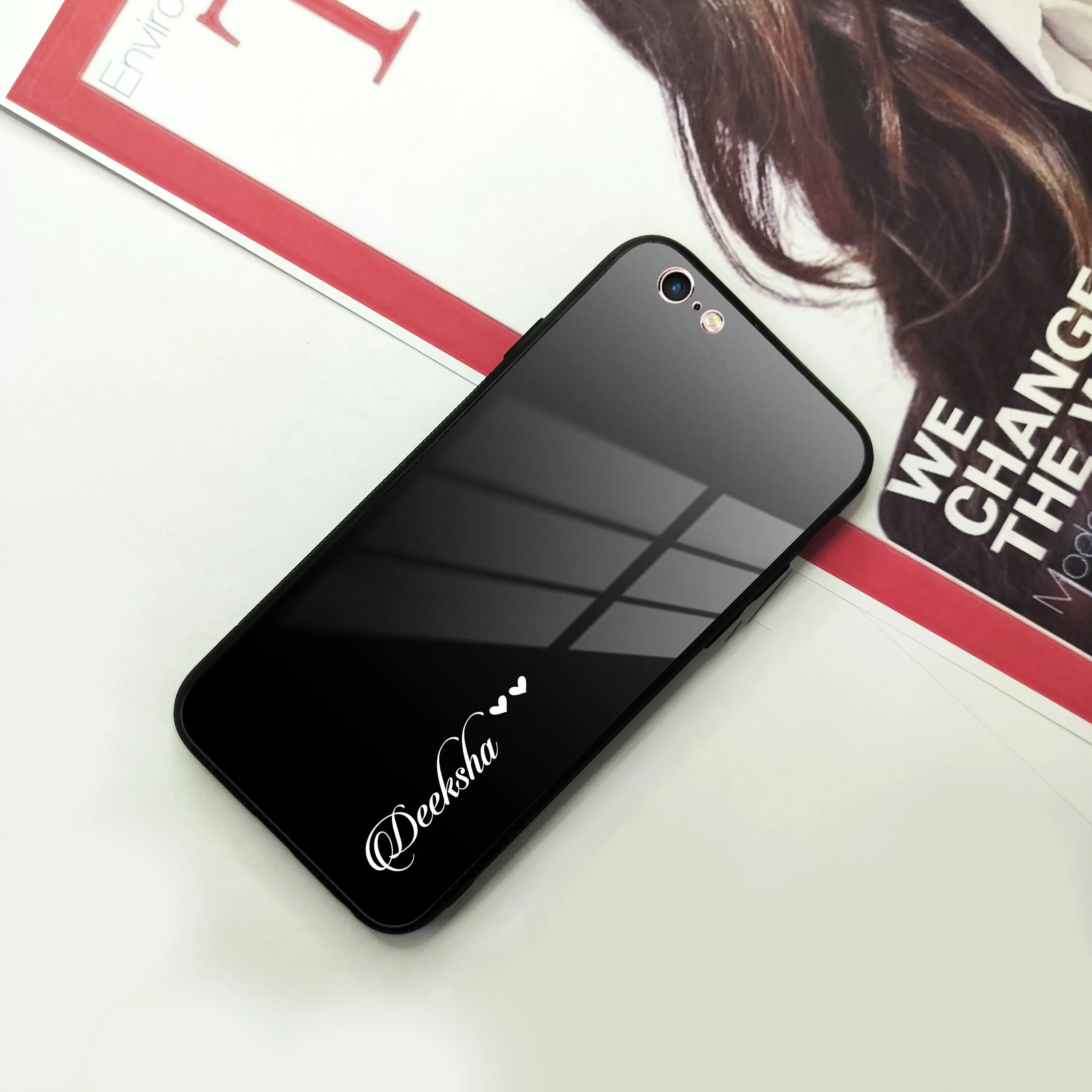 Customize Name Gradient Glass Case Cover Black For iPhone