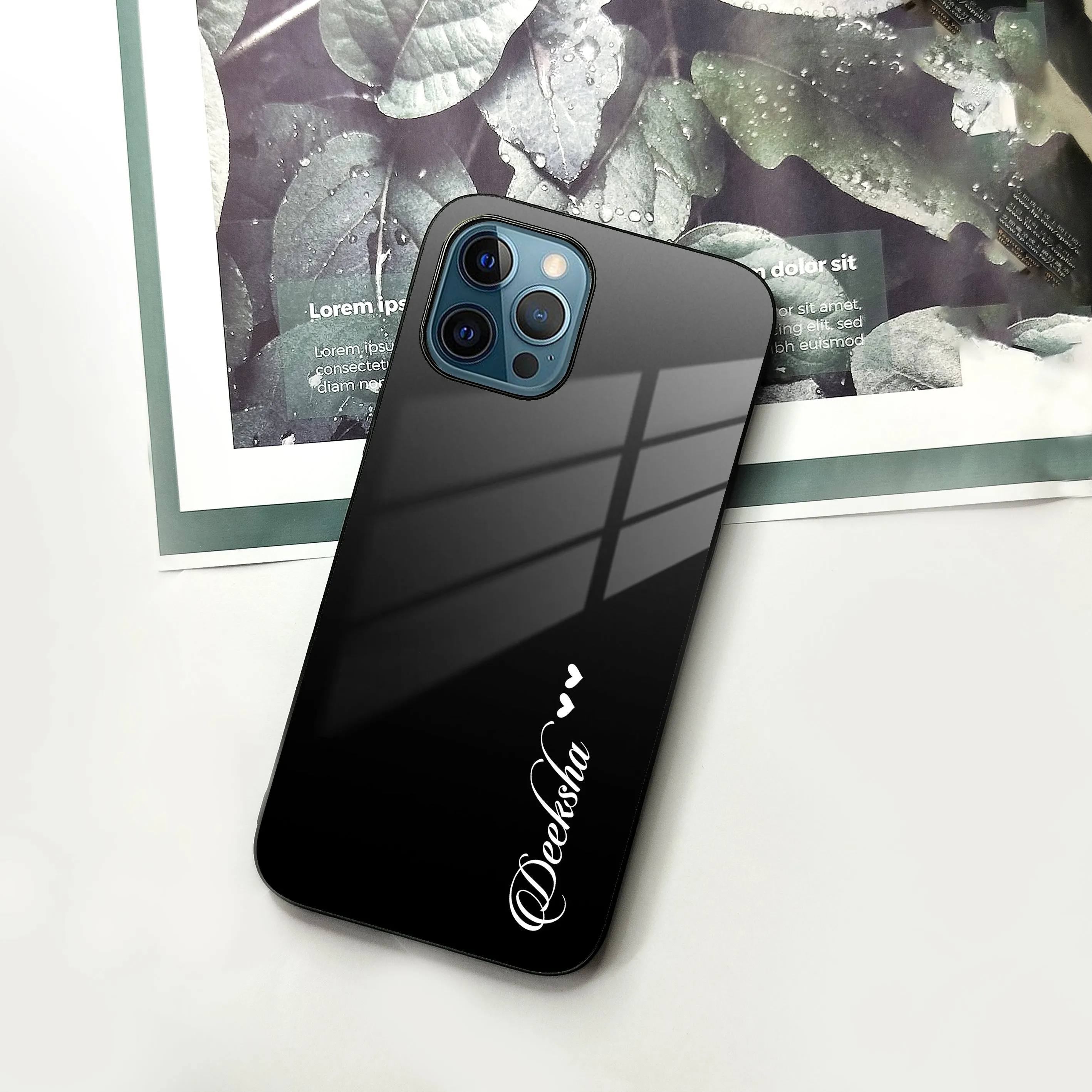 Customize Name Gradient Glass Case Cover Black For iPhone