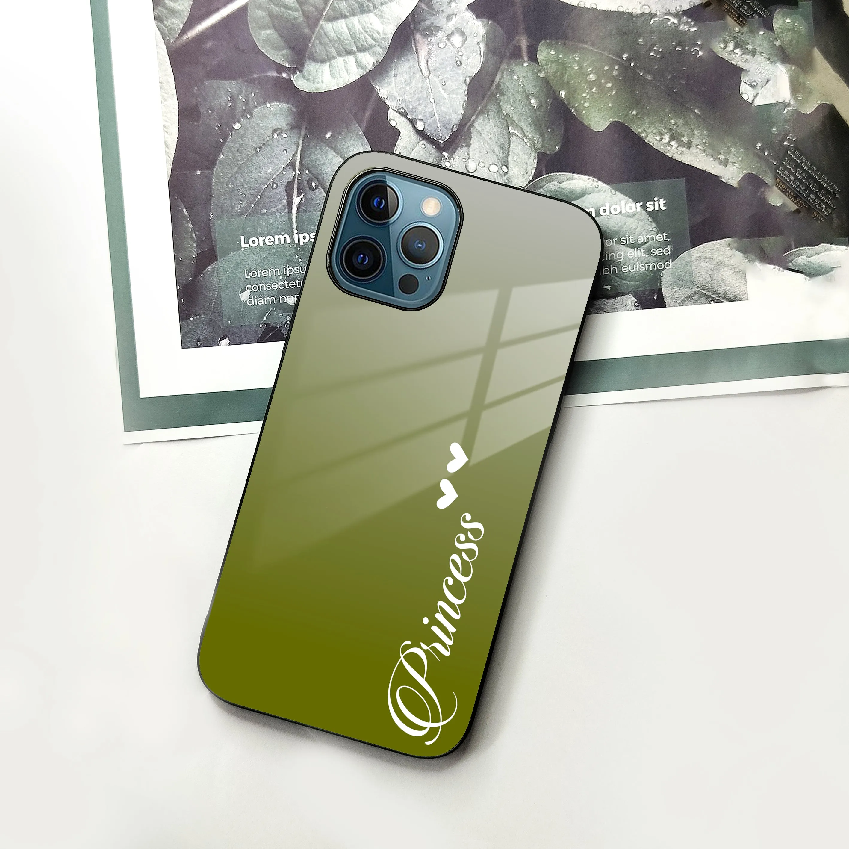 Customize Name Gradient Glass Case Cover  Mint Green For iPhone