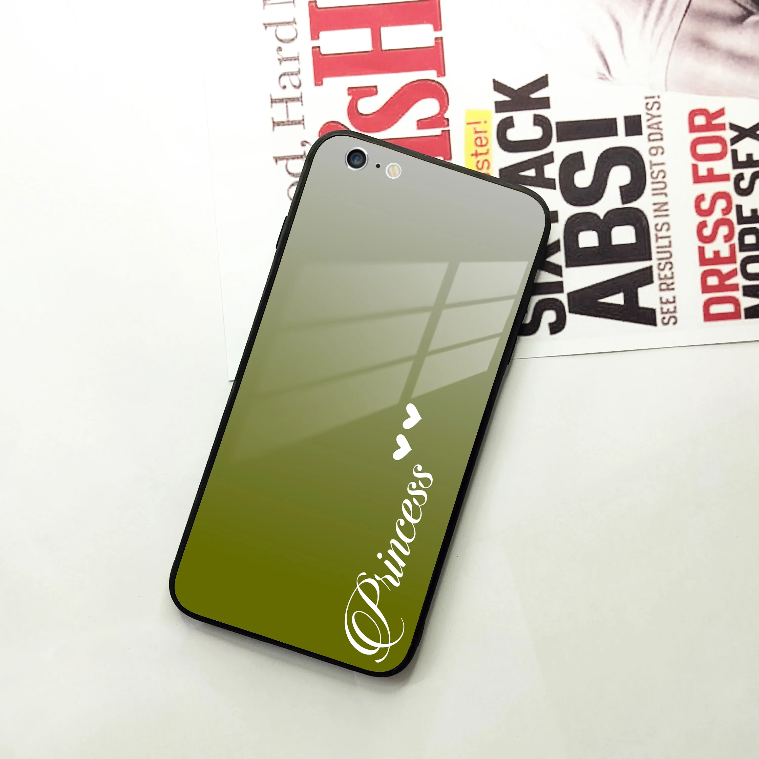 Customize Name Gradient Glass Case Cover  Mint Green For iPhone