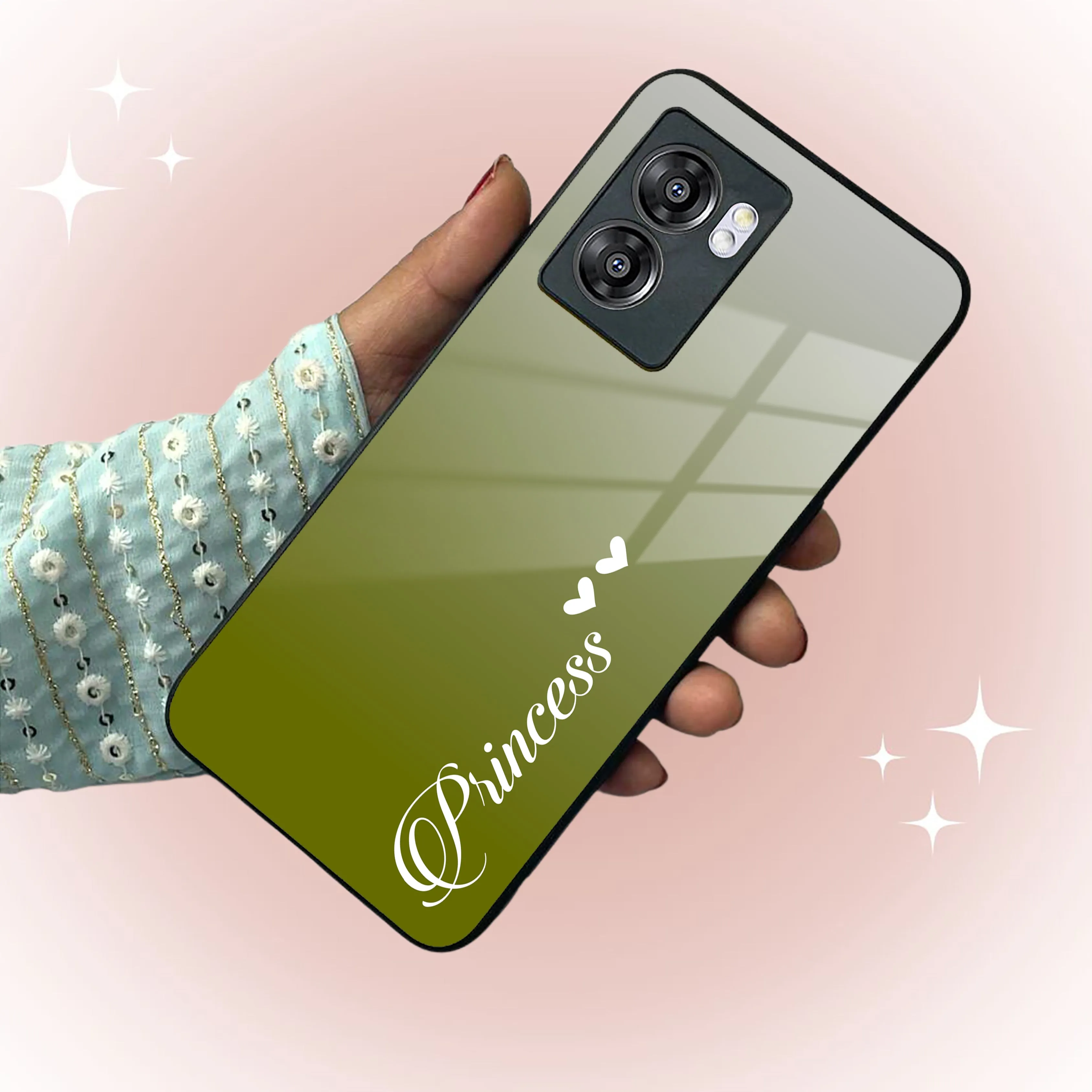 Customize Name Gradient Glass Case Cover Mint Green For Oppo