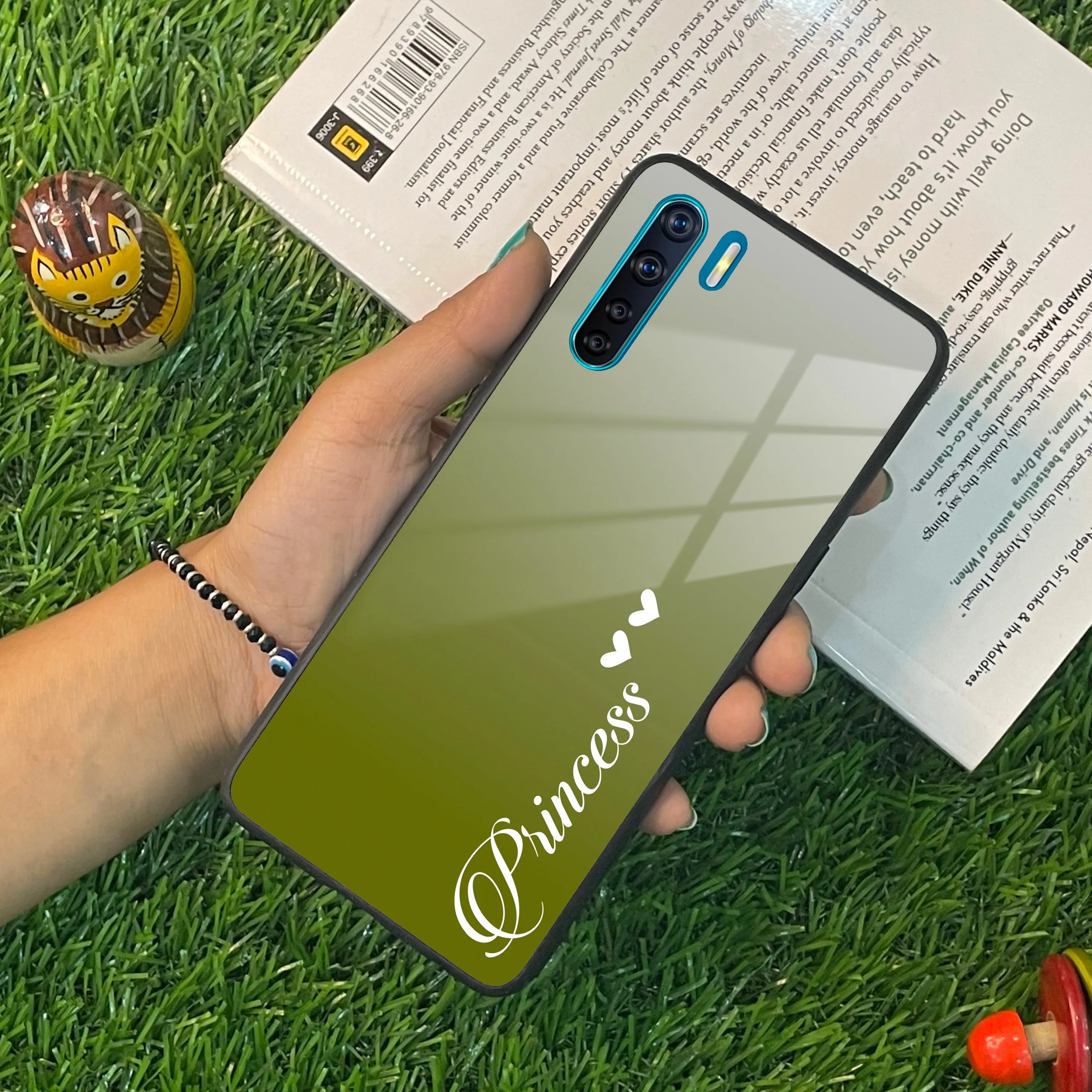 Customize Name Gradient Glass Case Cover Mint Green For Oppo