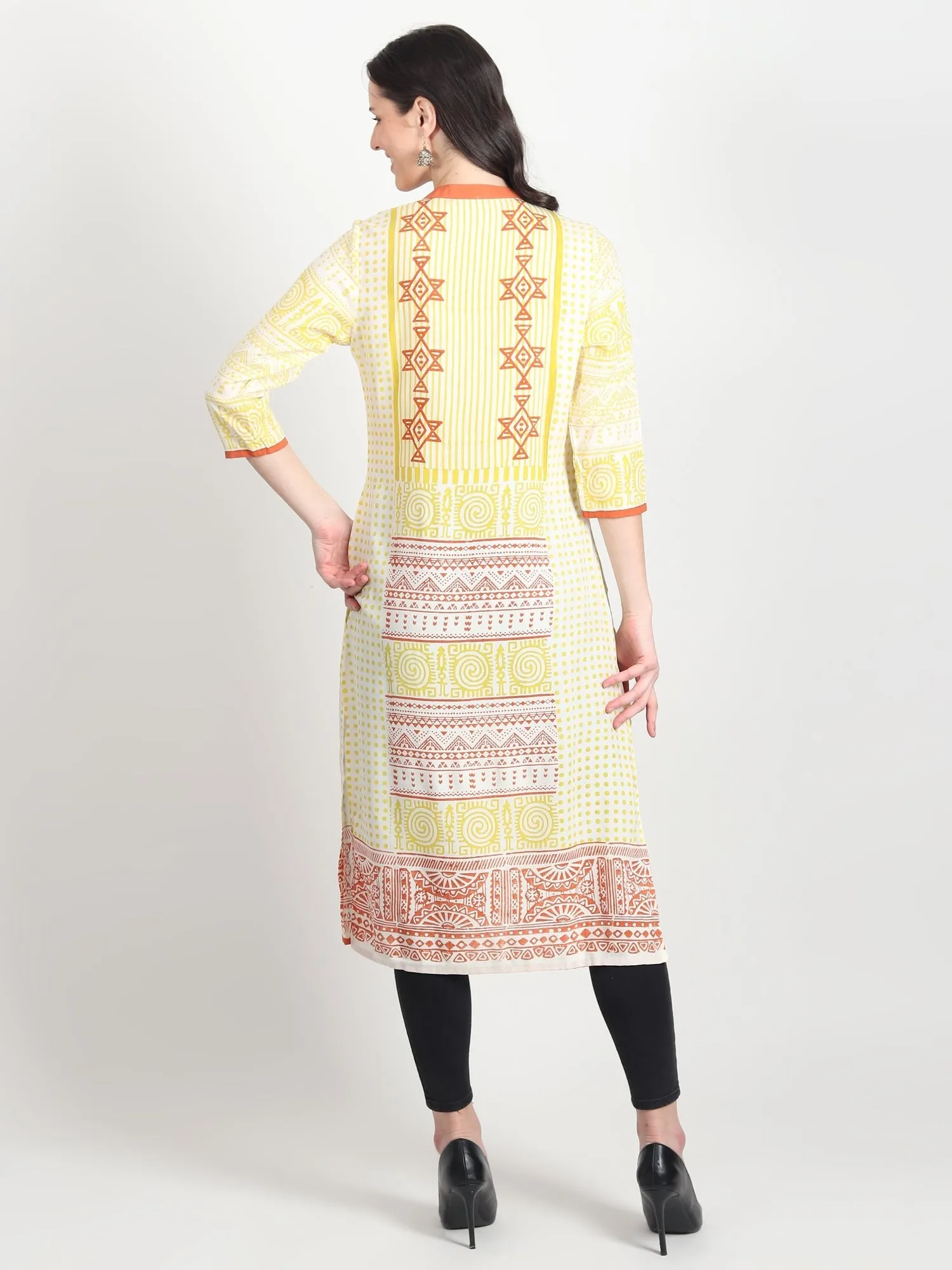 DALIA Hand Block Printed Straight Kurti  Geometric ,Tribal Motifs