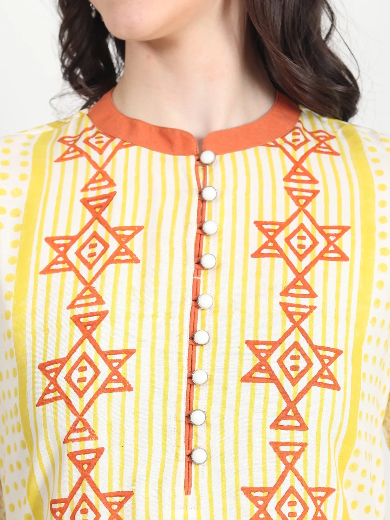 DALIA Hand Block Printed Straight Kurti  Geometric ,Tribal Motifs