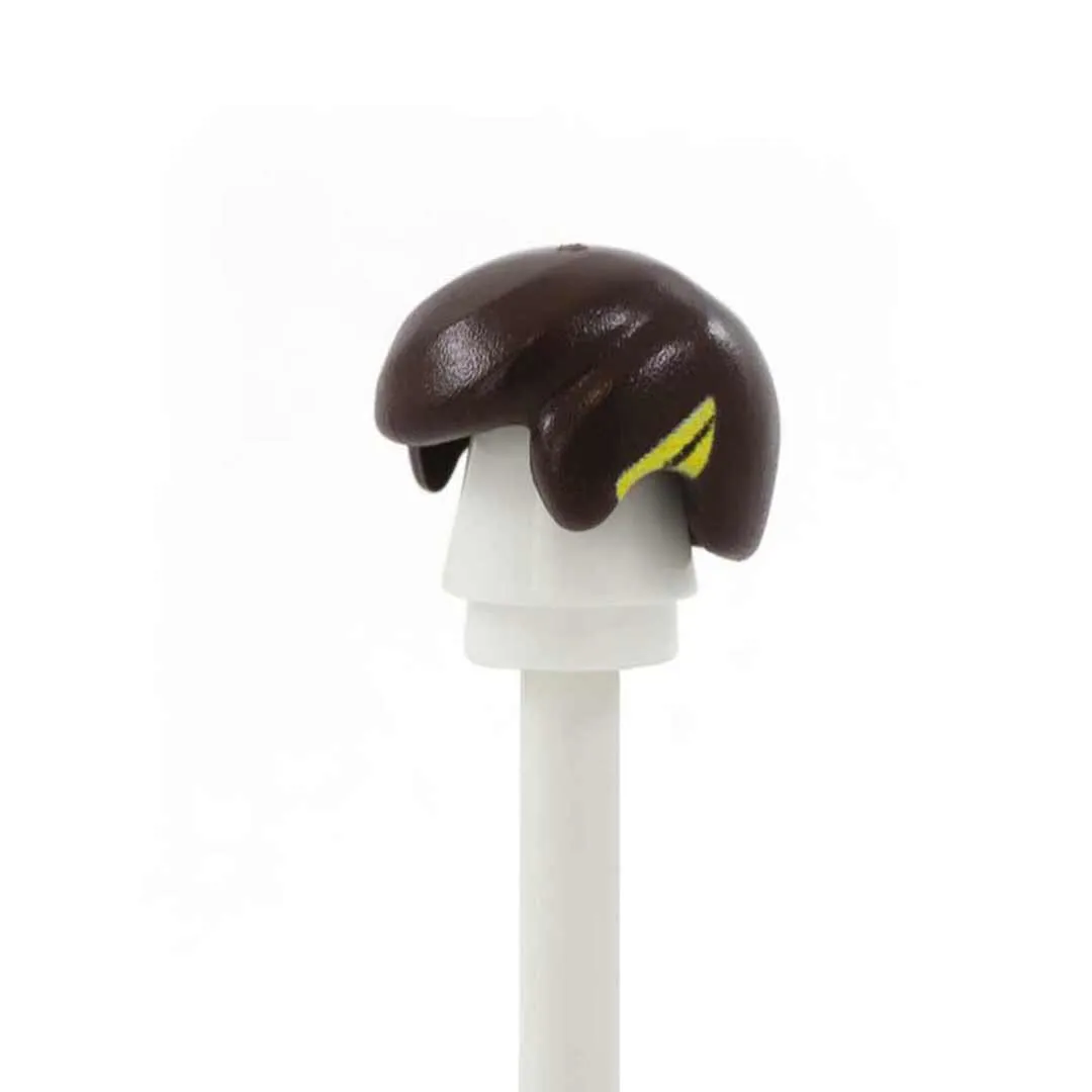 Dark Brown Classic Short Hair with Custom Printed Elf Ears (Various Skin Tones Available for Ear Colour) - Custom Printed Minifigure Hair