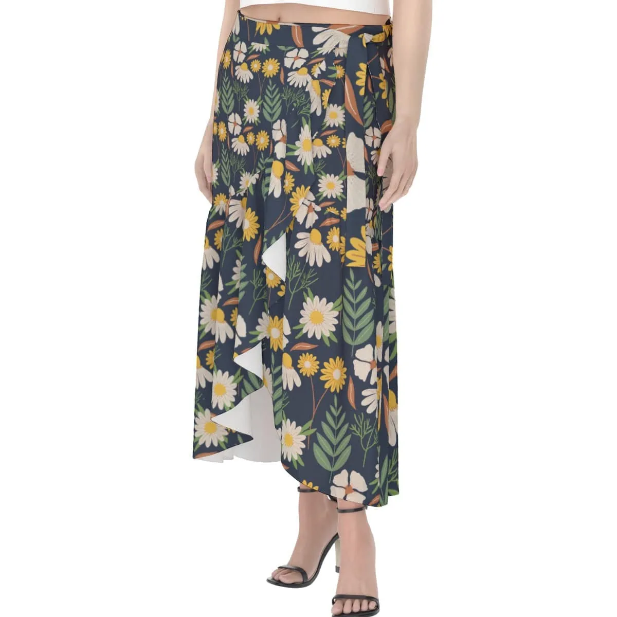 Ecru Black Daisy - Women's Wrap Skirt