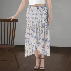 Ecru Blue Floral - Print Women's Wrap Skirt