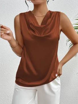 Elegant Sleeveless Top Cowl Neck Tank Top For Spring & Summer